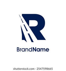 Simple and Stylish Illustration logo design Road Way icon combine with initial R in single color. Logo good for company related transportation, delivery and Cargo.