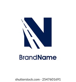 Simple and Stylish Illustration logo design Road Way icon combine with initial N in single color. Logo good for company related transportation, delivery and Cargo.