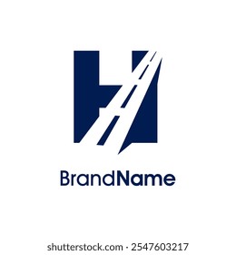 Diseño de logotipo de ilustración simple y elegante El icono de Road Way se combina con la H inicial en un solo color. Logotipo bueno para el transporte, la entrega y la carga relacionados con la empresa.