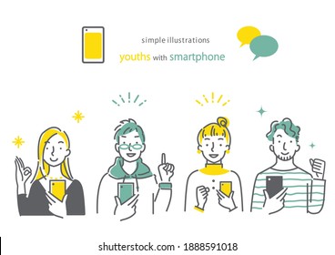 simple and stylish illustration, young people with smartphone