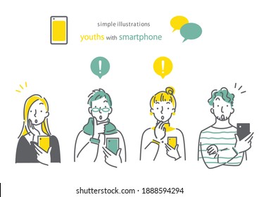 simple and stylish illustration, young people with smartphone