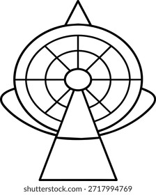 Icono de arte lineal simple y elegante de una noria. Perfecto para Sitios web de parques de diversiones, folletos o cualquier diseño que necesite un elemento de carnaval clásico. Ilustración vectorial limpia y moderna fácilmente personalizable.