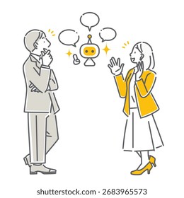 A simple and stylish line drawing of a business person using AI to solve problems