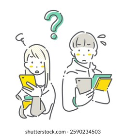 A simple and stylish line drawing of a college student dissatisfied with his smartphone
