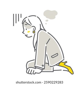 A simple and stylish line drawing of a depressed businesswoman