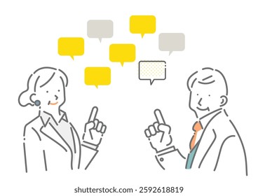 Simple and stylish line drawing illustrations of middle-aged business people