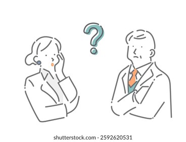 Simple and stylish line drawing illustrations of middle-aged business people