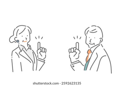 Simple and stylish line drawing illustrations of middle-aged business people