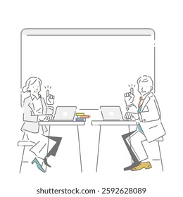 Simple and stylish line drawing illustrations of middle-aged business people