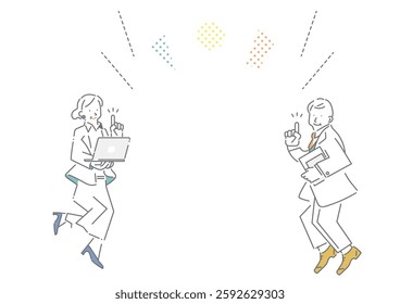 Simple and stylish line drawing illustrations of middle-aged business people