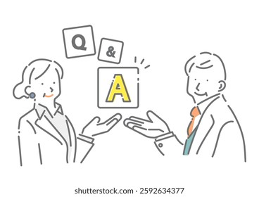 Simple and stylish line drawing illustrations of middle-aged business people