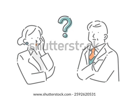 Simple and stylish line drawing illustrations of middle-aged business people