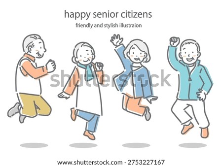 A simple and stylish line drawing of a lively and cheerful elderly man and woman