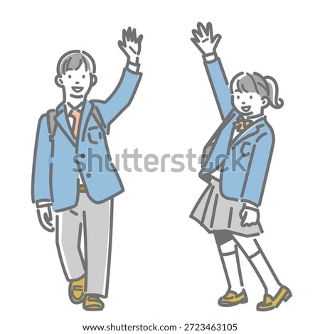 A simple and stylish line drawing of a smiling high school student waving