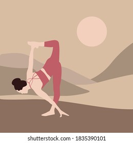 Simple, stylish and minimal picture design for your interior, banners,  theme on phone. Creative poster or banner design with illustration of woman doing yoga .