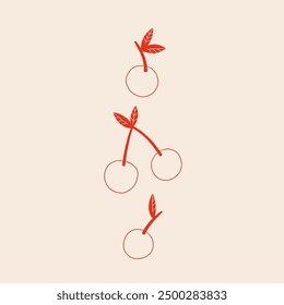 Simple and stylish minimalistic red cherry illustration on a beige background, perfect for modern design projects and decor