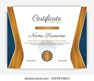 Simple, stylish, modern Golden color and dark blue color elegant award certificate, Diploma of modern design or gift certificate. 
