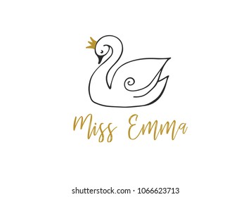 Simple and stylish modern logo and illustration, swan vector hand drawn element, doodle