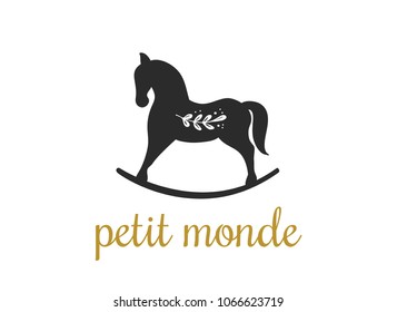 Simple and stylish modern logo and illustration, rocking horse vector hand drawn element, doodle