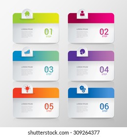 Simple stylish multicolor rounded rectangle labels backgrounds 6 step infographics mockup template. Infographic background concepts collection.