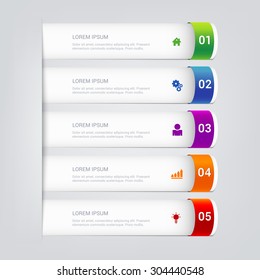 Simple stylish multicolor tube style line backgrounds 5 steps infographics mockup template. Infographic background concepts collection.