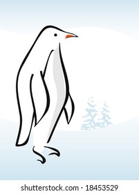 Simple, stylish Penguin Icon with winter scene.