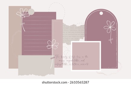 Simple stylish photo frame memo pad scrapbooking pastel moodboard