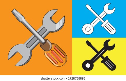 simple stylish screwdriver and wrench design on isolated white background. screwdriver design and wrench for your website design logo, app, UI. Vector illustration, EPS10