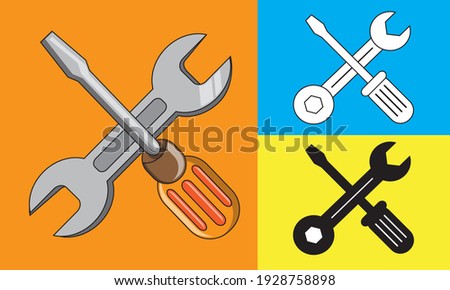 simple stylish screwdriver and wrench design on isolated white background. screwdriver design and wrench for your website design logo, app, UI. Vector illustration, EPS10