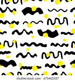 Simple stylish seamless hand-made pattern. Blot stains decorative figures