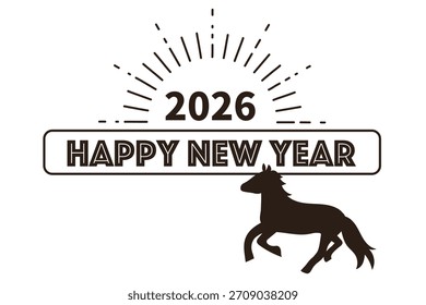 Simple and stylish template material for 2026 Year of the Horse monochrome New Year's card