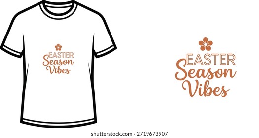Um design de t-shirt de tipografia simples e elegante com o slogan "EASTER Season Vibes" e um pequeno gráfico de flores. Este design é perfeito para celebrações de primavera, eventos de Páscoa e mercadorias.