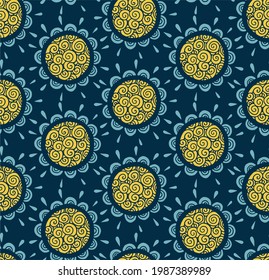 Simple and stylish vector seamless pattern with doodle circles and rays. Funny squiggles. Wallpaper and background with a repeating pattern. Fashionable print for textiles and paper