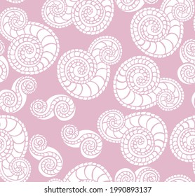 Simple and stylish vector seamless pattern with doodle spirals and squiggles similar to oriental cucumbers. Cheerful forms. Wallpaper and background with a repeating pattern. Fashionable print 