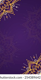 Simple Stylish Vertical Mandala Art with Yellow Accents in Purple Background