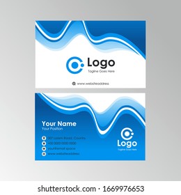 Simple stylish wave business card with Blue color design, professional name card template vector