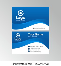 Simple stylish wave business card with blue color design, professional name card template vector