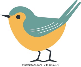 Un pájaro sencillo y estilizado con colores azul y naranja. Diseño minimalista de pájaros perfecto para iconos o logos. Encantadora ilustración vectorial de la naturaleza.
