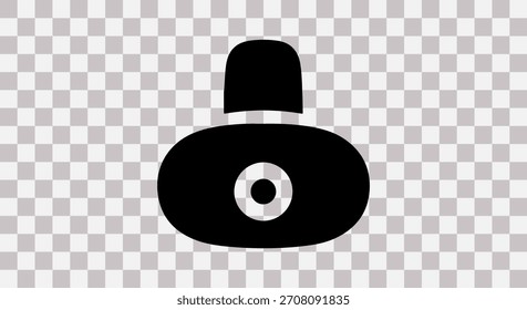 Un icono negro simple y estilizado de una botella de perfume con un acento plateado, aislado sobre un fondo transparente.