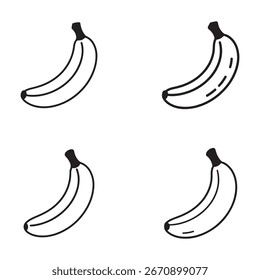 Simple, stylized black line illustrations of four bananas, arranged in a grid pattern on a white background.