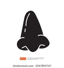 A simple, stylized black silhouette of a nose, emphasizing shape and form. It serves as a graphic representation, possibly for educational or illustrative purposes.