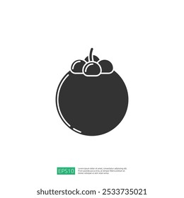 Eine einfache, stilisierte schwarze Silhouette aus einer runden Frucht mit kleinen Beeren auf der Oberseite, die eine Frucht darstellt, die häufig mit tropischen Regionen verbunden ist.