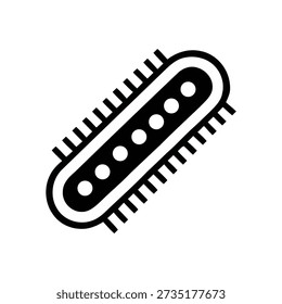 A simple, stylized black and white graphic representing a bacillus microorganism, featuring cilia or flagella around its elongated body structure, perfect for science communication.