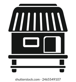 Simple, stylized black and white illustration of a small house