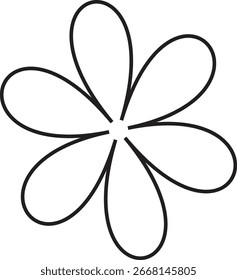 A simple, stylized black and white outline of a six-petaled flower, perfect for graphic design, illustration, or as a decorative element.