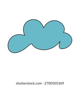Ilustração em nuvem azul estilizada simples com um contorno preto sobre um fundo branco limpo. Design minimalista, adequado para conceitos meteorológicos, elementos gráficos, 