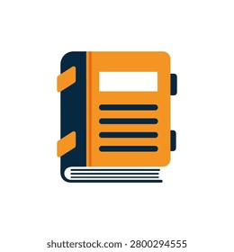 A simple stylized book illustration with a clean orange cover and dark blue binding. Ideal for learning knowledge or historical archives.