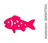 Simple, stylized, bright pink fish illustration