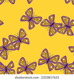 Simple stylized butterflies seamless pattern. Flying insect print. Design for fabric, textile print, wrapping paper, cover, poster. Vector illustration