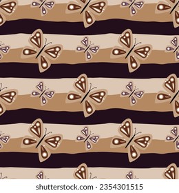 Simple stylized butterflies seamless pattern. Flying insect print. Design for fabric, textile print, wrapping paper, cover, poster. Vector illustration